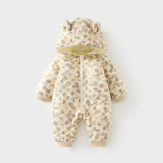 Children's Quilted Outer Wear Jumpsuit Thickened Rompers Hoodie Windproof Jumpsuit, Climbing Suit