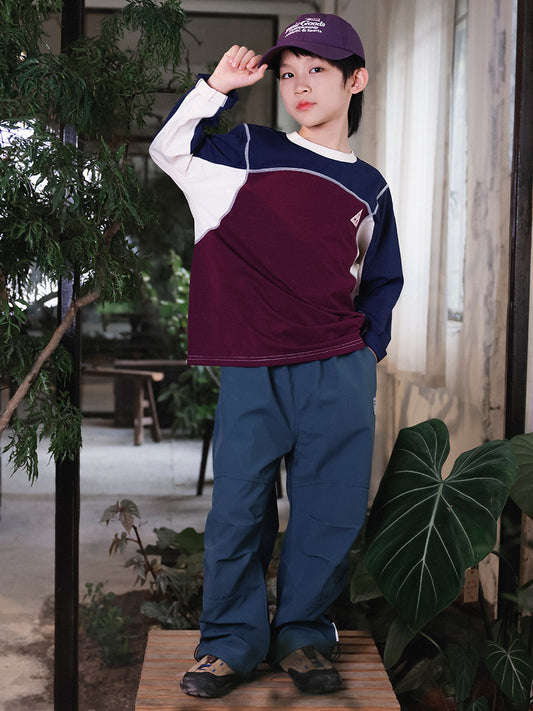Children's Spring Color Contrast Patchwork Tops Breathable Sports Children's T-shirt