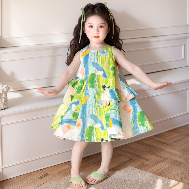 Children's Western Style Fashion Sleeveless Beach Skirt Cotton Children's Dress
