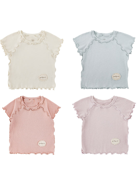 Children's Snowflake Bamboo Macaron Short-sleeved Wooden Ear Loose Children's T-shirt