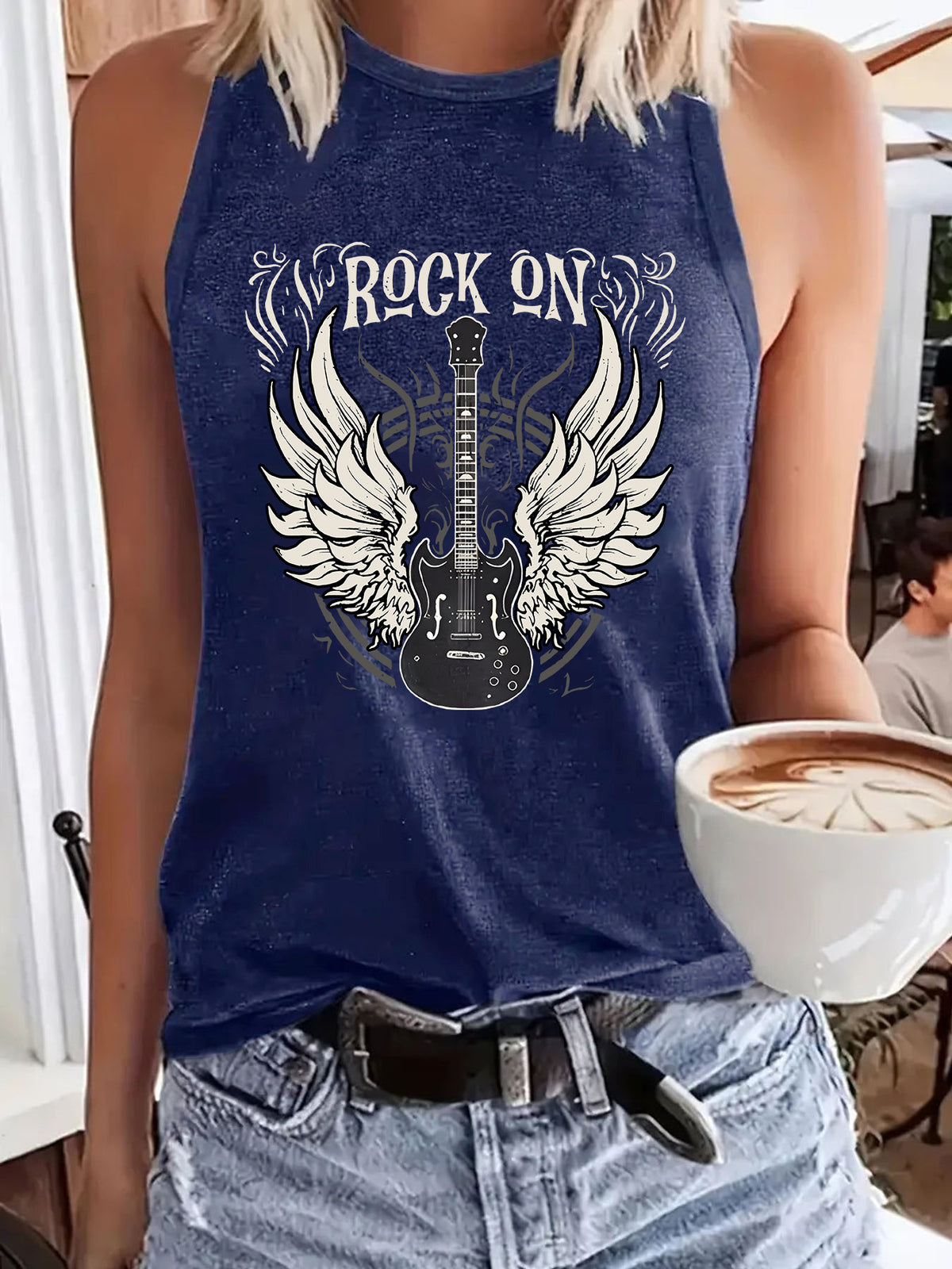 Women's Winged Guitar Printed Soft Large Tanks Small Vest/suspenders/tube Top
