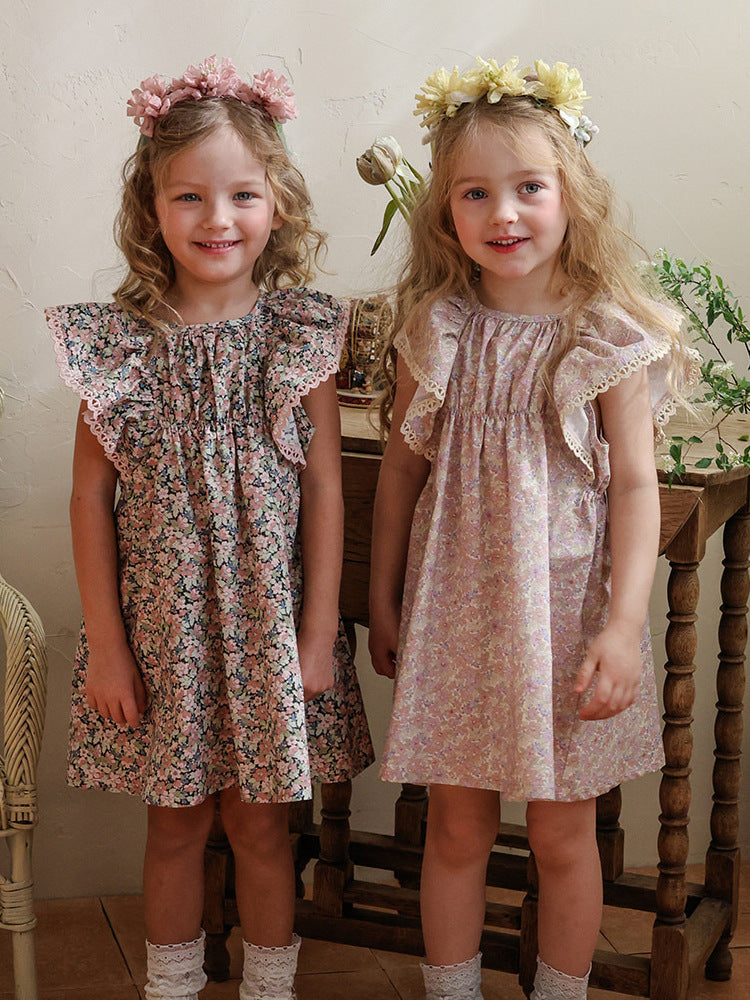 Summer Strawberry Shan Fashionable Sweet Floral Sleeve Children's Dress