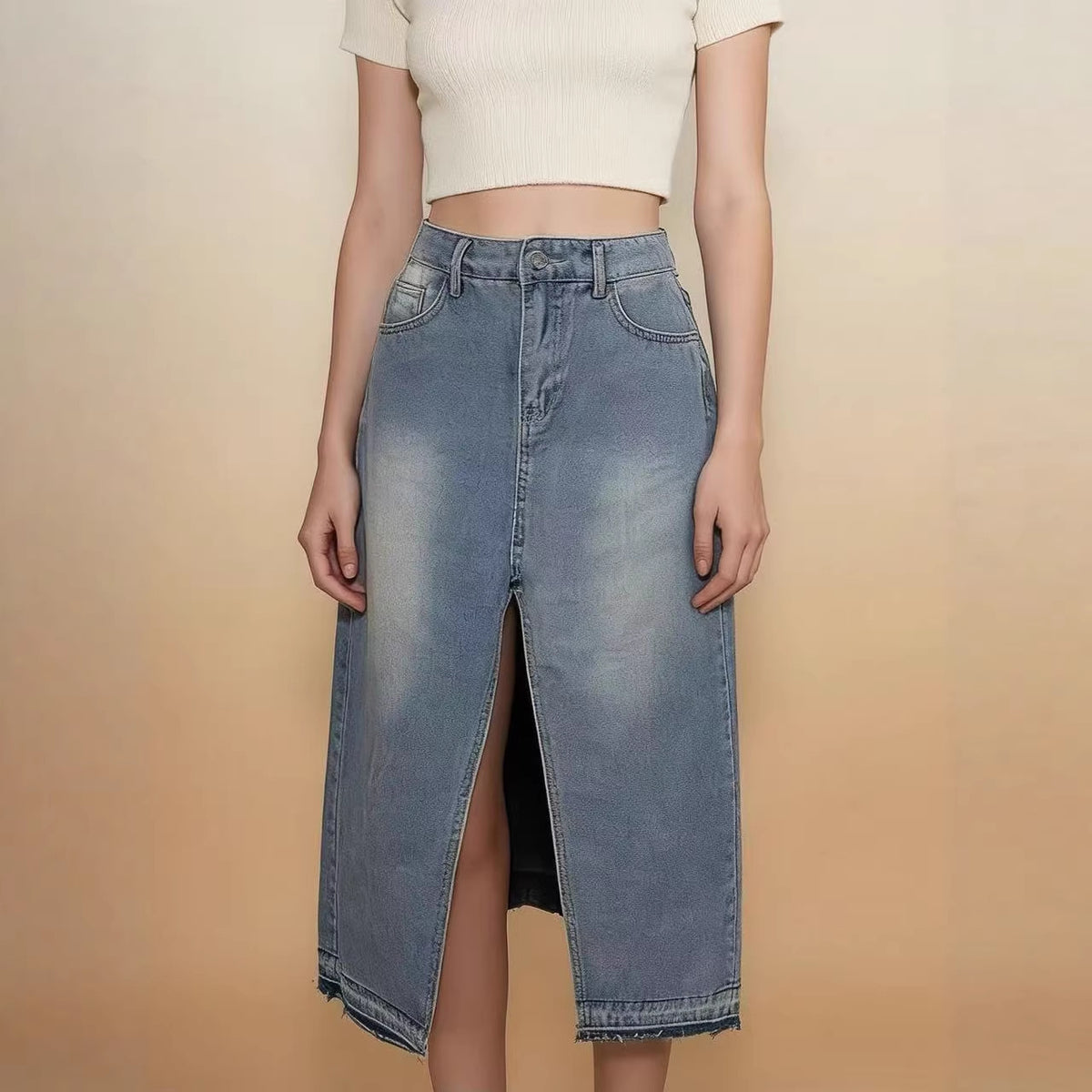 Women's Denim Split Sheath A- Line Slimming Skirt