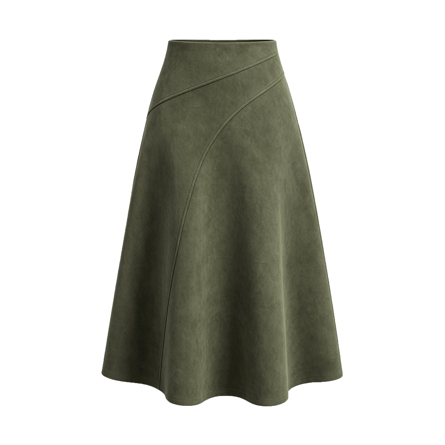 Women's Stitching High Waist Elastic Zipper A- Line Midi Skirt