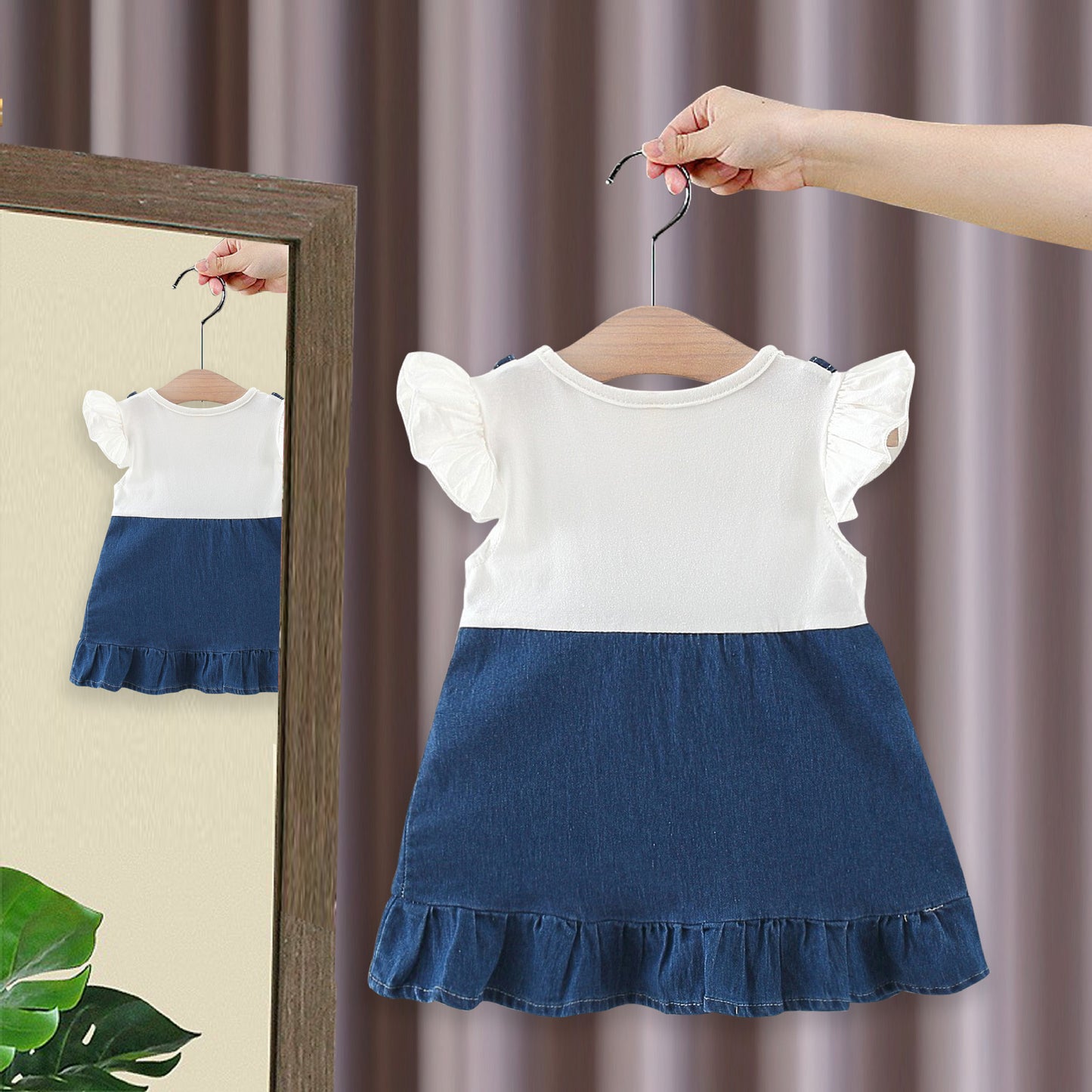 Children's Summer Flounced Sleeve Denim Skirt Clothing Fake Children's Dress