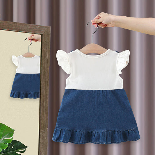 Children's Summer Flounced Sleeve Denim Skirt Clothing Fake Children's Dress