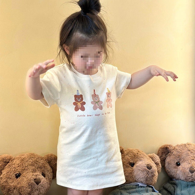 Children's Fashionable Cartoon Printed Short-sleeved T-shirt Skirt Summer Fun Children's Dress