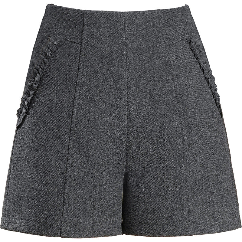 Women's Korean Style Gray High Waist Woolen Straight A- Line Outdoor Casual Pants