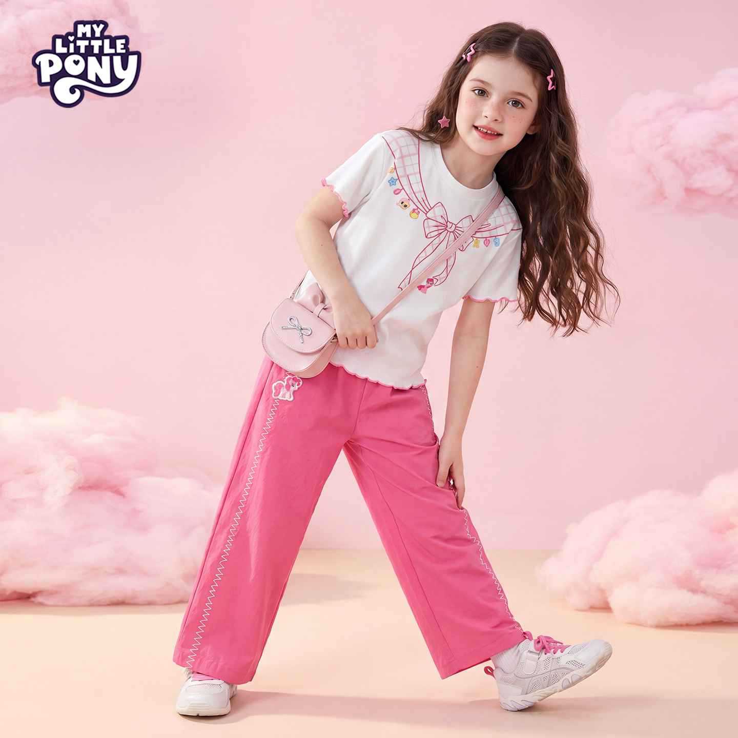 Children's Little Pony Short-sleeved Summer Plaid Contrast Color Top Children's T-shirt