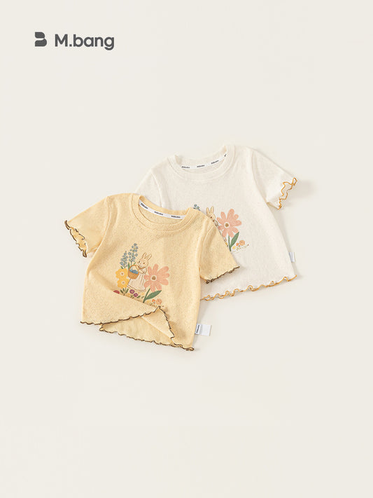 Children's Clothing Short-sleeved Summer Wavy Round Neck Sweet Printed Top Children's T-shirt