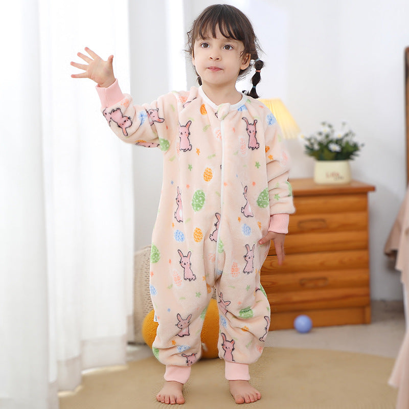 Children's One-piece Pajamas Flannel Cartoon Christmas Clothing Sleeping Jumpsuit, Climbing Suit