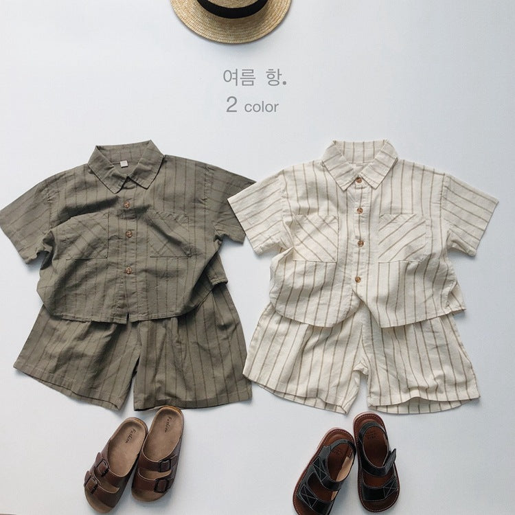 Children's Striped Shorts Summer Boys Ramie Loose Casual Children's Pants