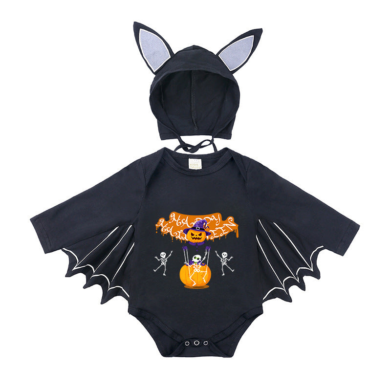 Children's Halloween Clothing Boys Long Sleeve Bat Shape Triangle Rompers Born Jumpsuit, Climbing Suit