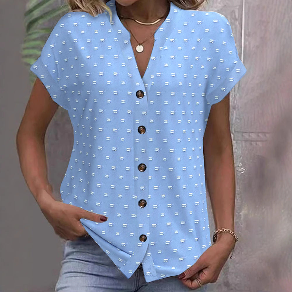 Women's Spring Fashion Buttons Loose T-shirt Sleeve Shorts