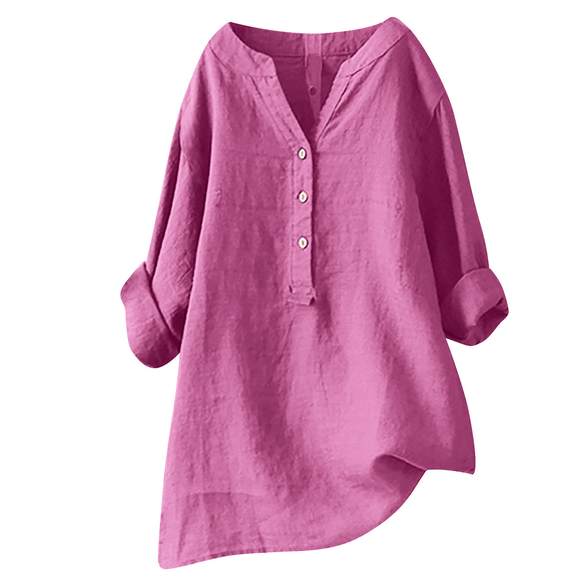 Women's Loose Solid Color Shirt Cotton Linen Pocket Long Blouse