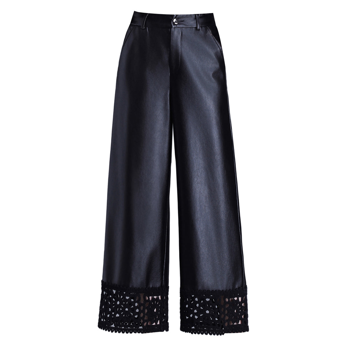 Women's Stitching Leather High Waist Loose Slimming Pants