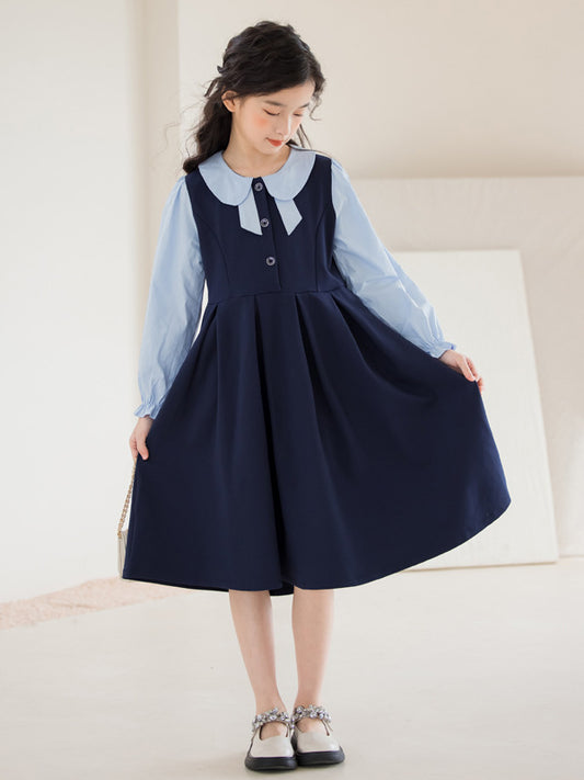 Long-sleeved College Style Princess Autumn Overknee Skirt Western Children's Dress