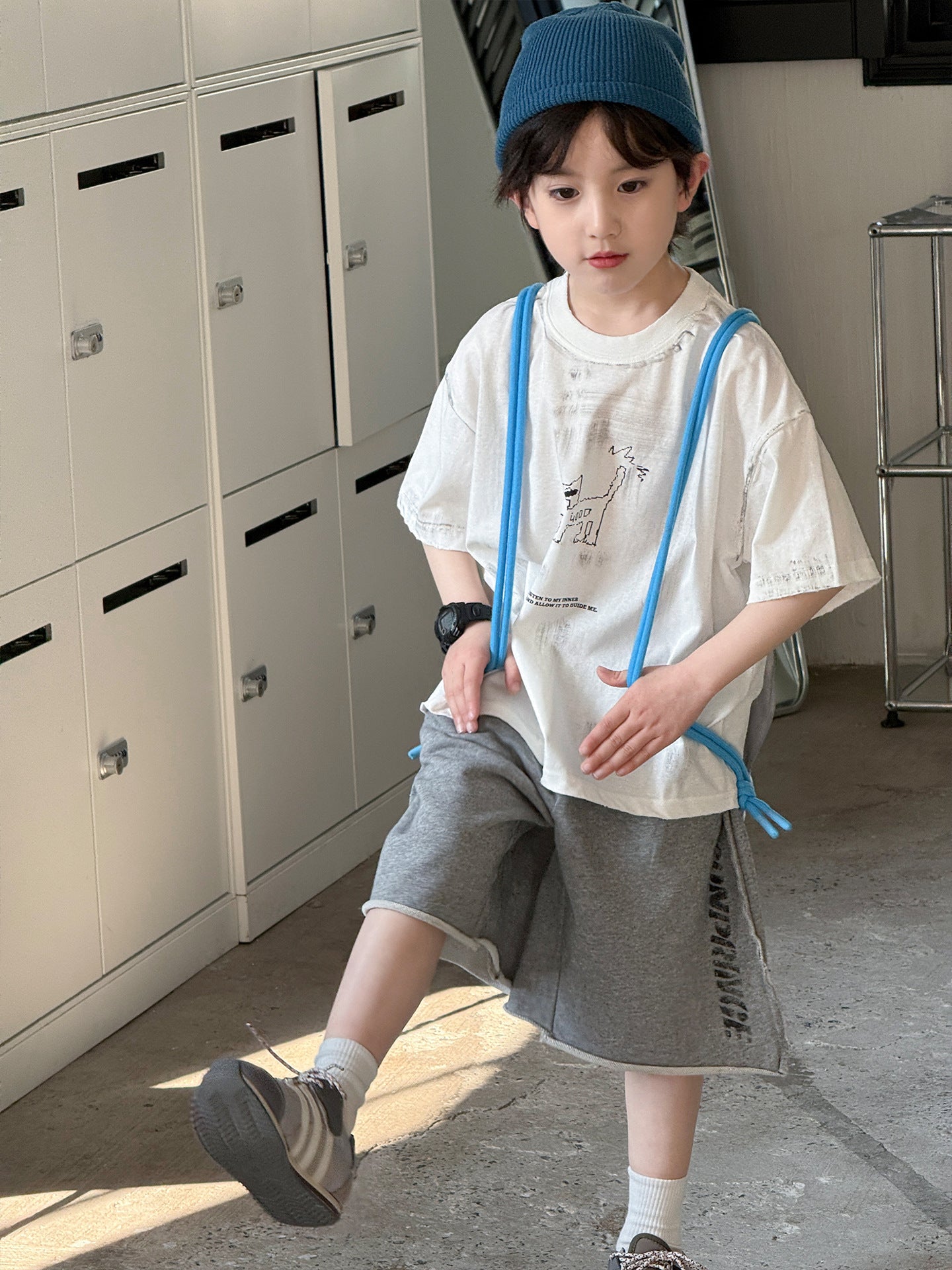 Children's Summer Korean Style Retro Street Short Sleeve Casual Trend Printed Children's T-shirt
