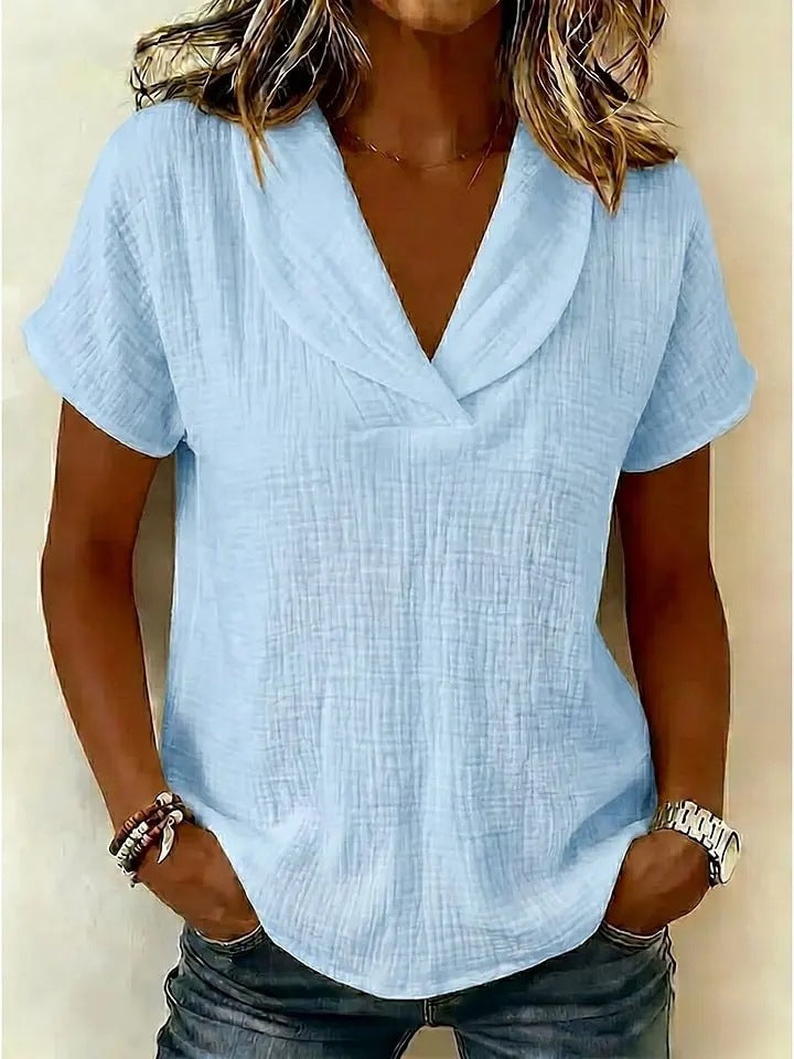 Women's Summer Woven Short-sleeved Shirt Doll Collar Clothing