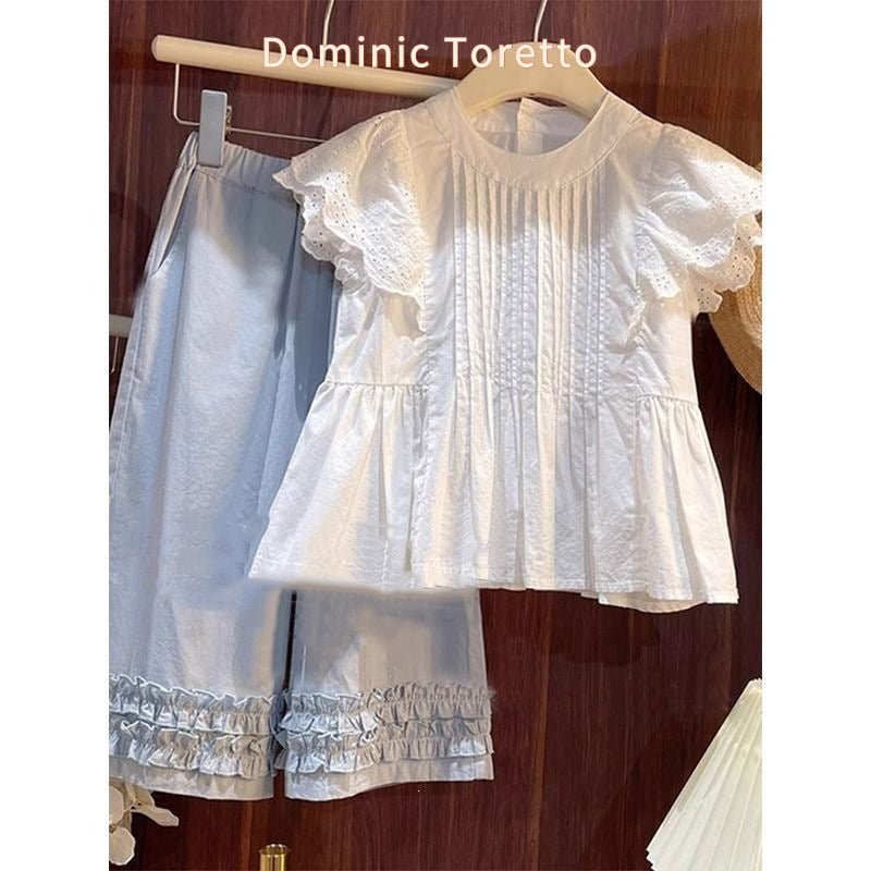 Children's Style Fashion Doll Summer Flower Edge Clothing Wide Leg Pants Children's Suit