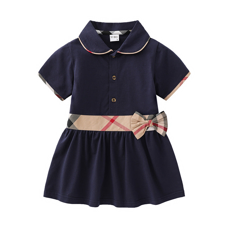 Children's Clothing Preppy Style Spring Cotton Toddler Lapel Children's Dress