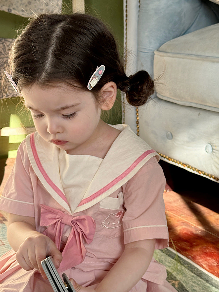 Children's Summer Cute Sailor Collar Cat College Children's Suit
