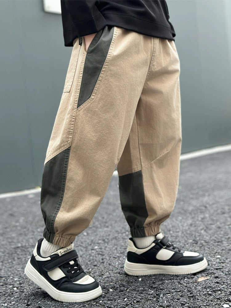 Children's Clothing Boys Cargo Boy's Sports Trousers Color Matching Green Children's Pants