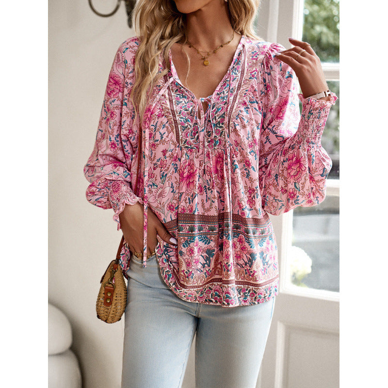 Women's Bohemian Vacation Style Printed Long Sleeve Tops