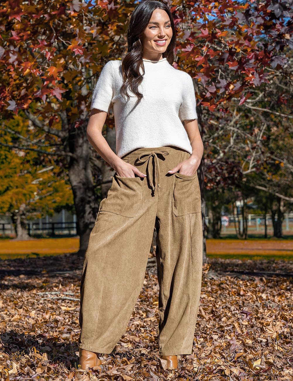 Women's Corduroy Slimming Harem Wide Leg Casual Pants