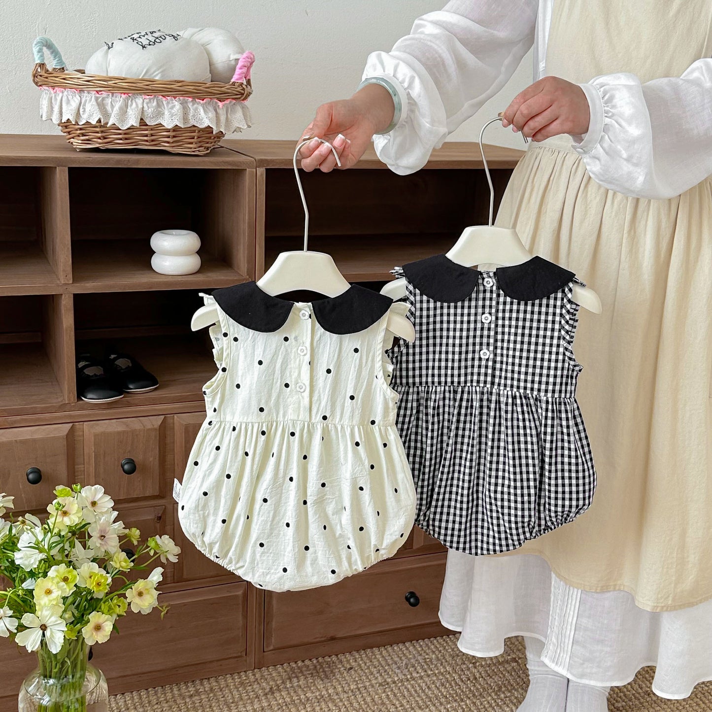Summer Thin Clothes Sweet Polka Dot Plaid Vest Born Jumpsuit, Climbing Suit