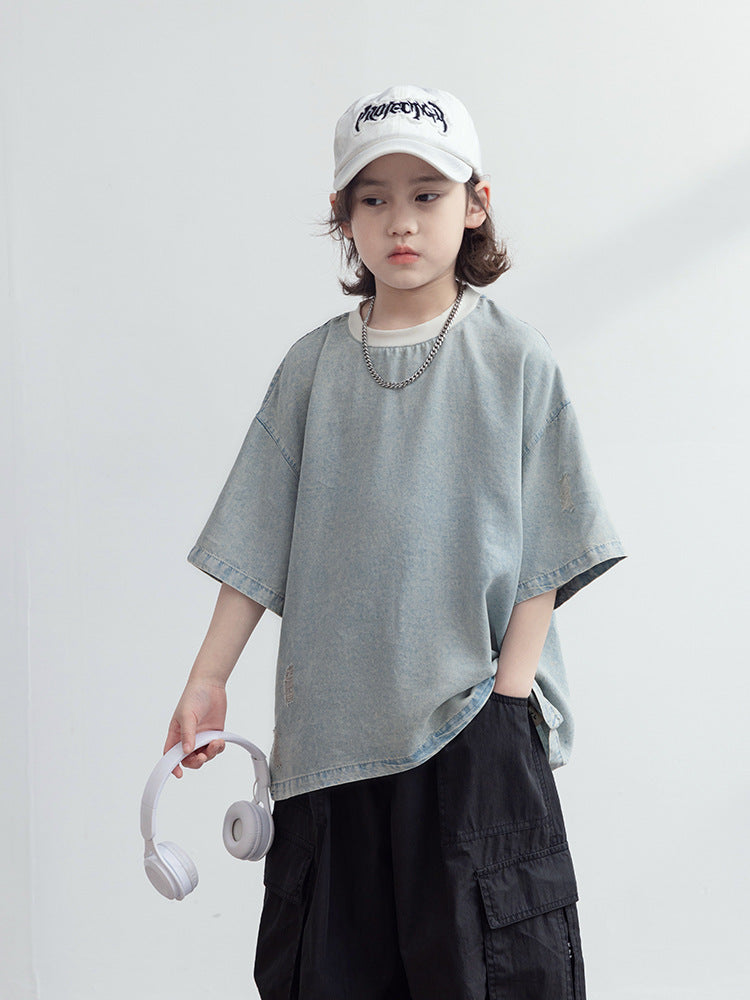 Children's Short-sleeved Summer Thin Casual Loose Half-sleeve Top Big Clothes Children's T-shirt