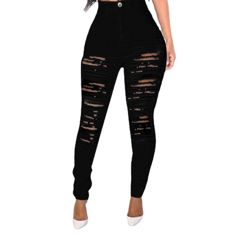 Torn Slim Stretch High Waist Denim Pants