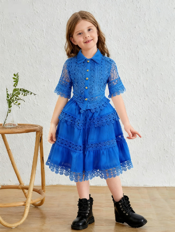 Elegant Short-sleeved Shirt Skirt Fashion Suit Children's Dress