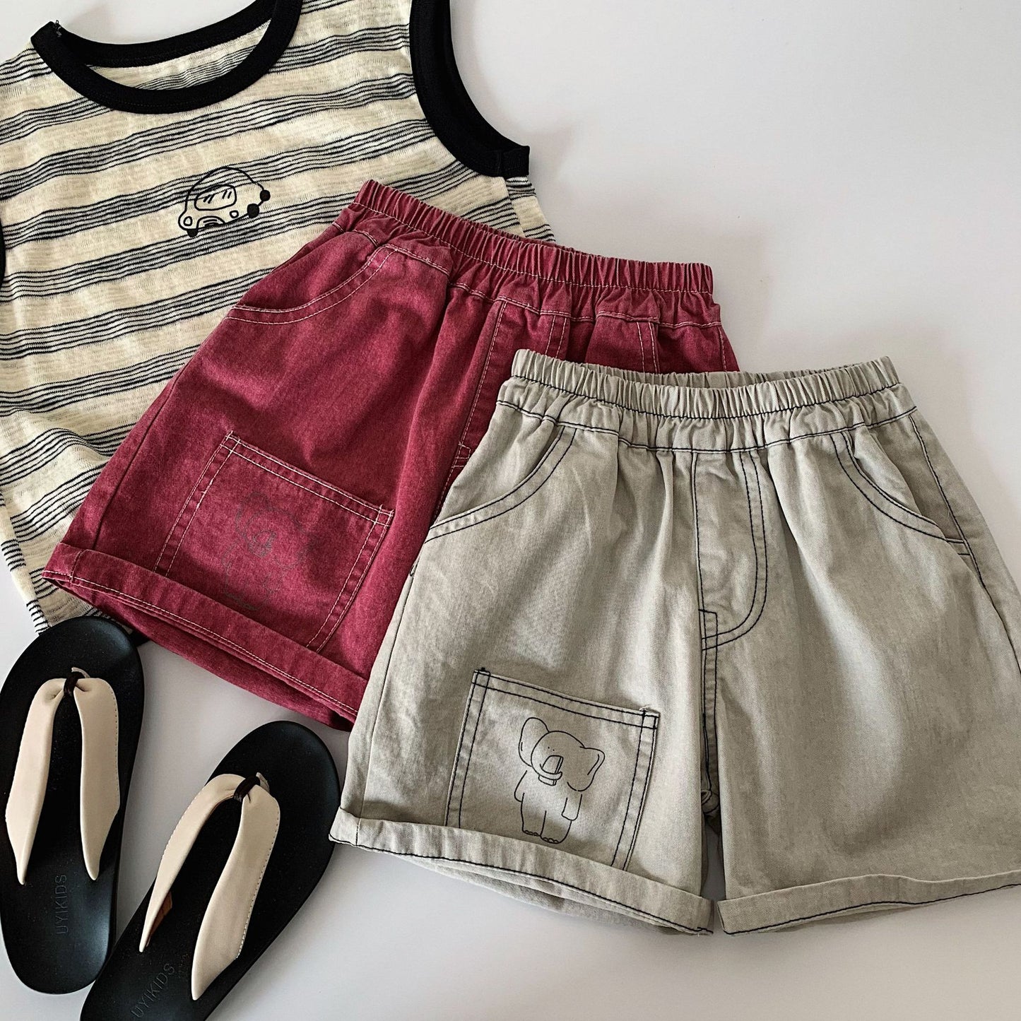 Children's Shorts Summer Korean Style Solid Color Faded Children's Pants