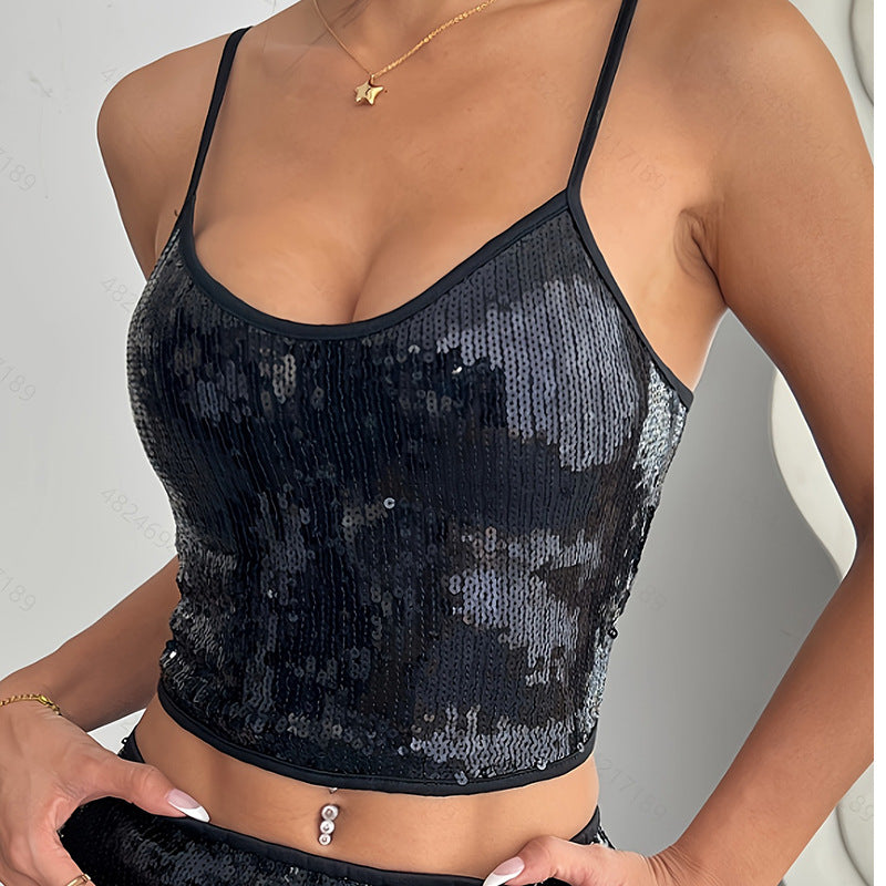 Women's Seamless Sequin Sling Inner Match Beautiful Back Tops