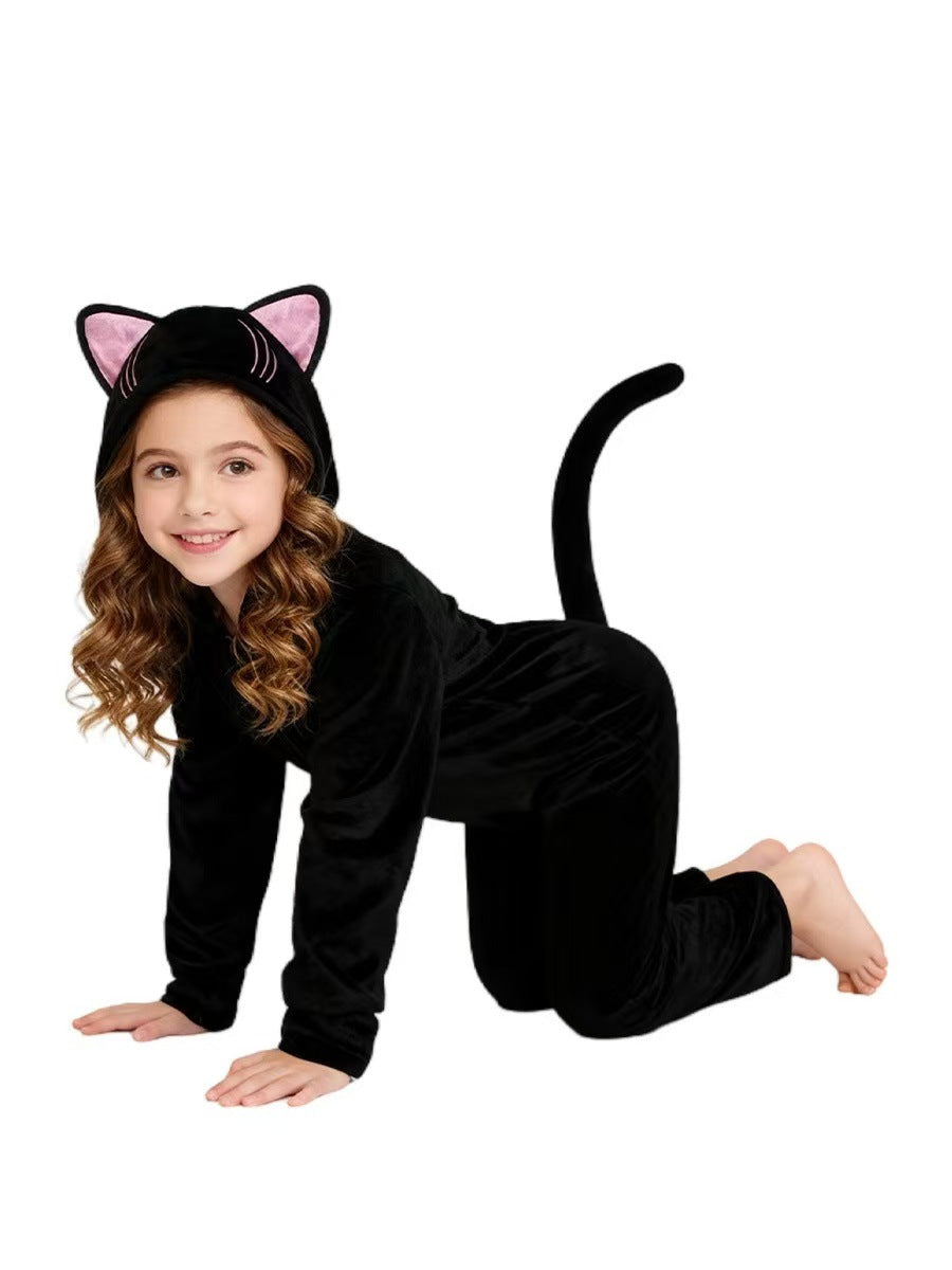 Children's Clothes Halloween Costume Black Animal Jumpsuit Stage Performance Jumpsuit, Climbing Suit