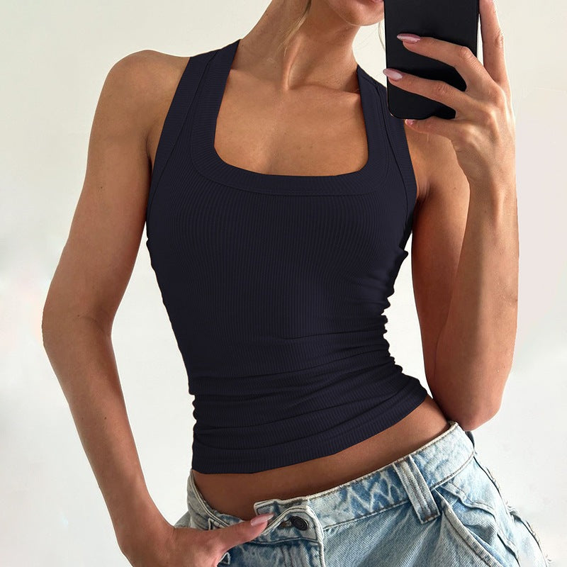 Women's Summer Fashion Hot Collar Solid Color Vests