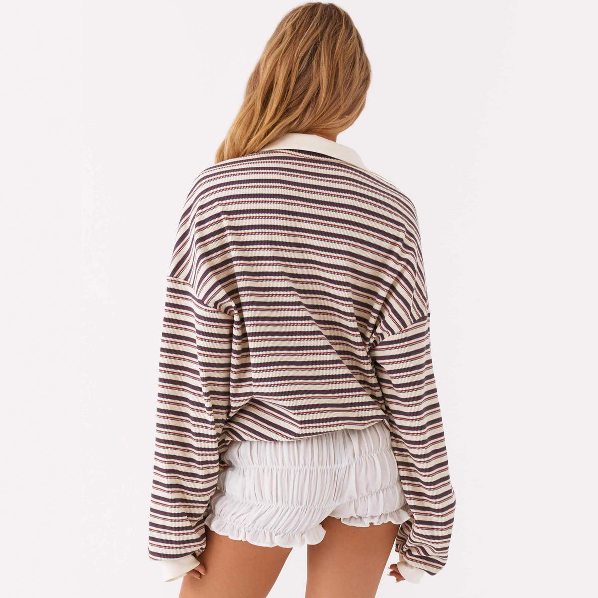 Women's Collar Button Striped Contrast Color Loose Sweaters
