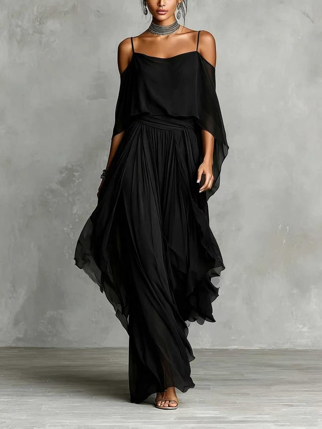 Women's Hollow Neckline Wide Hem Loose Dress Fashion Casual Suit