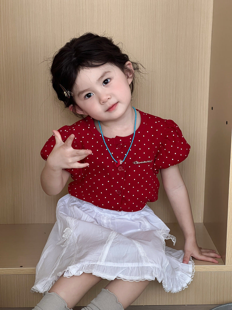 Children's Summer Korean Polka Dot Fashionable Stylish Short-sleeved Children's T-shirt