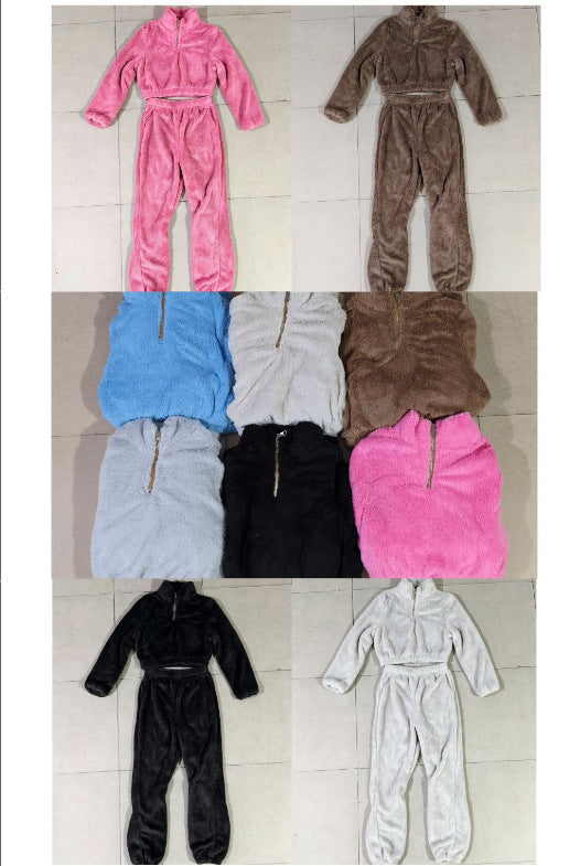 Women's Solid Color Long-sleeved Trousers Plush Fashion Casual Suit