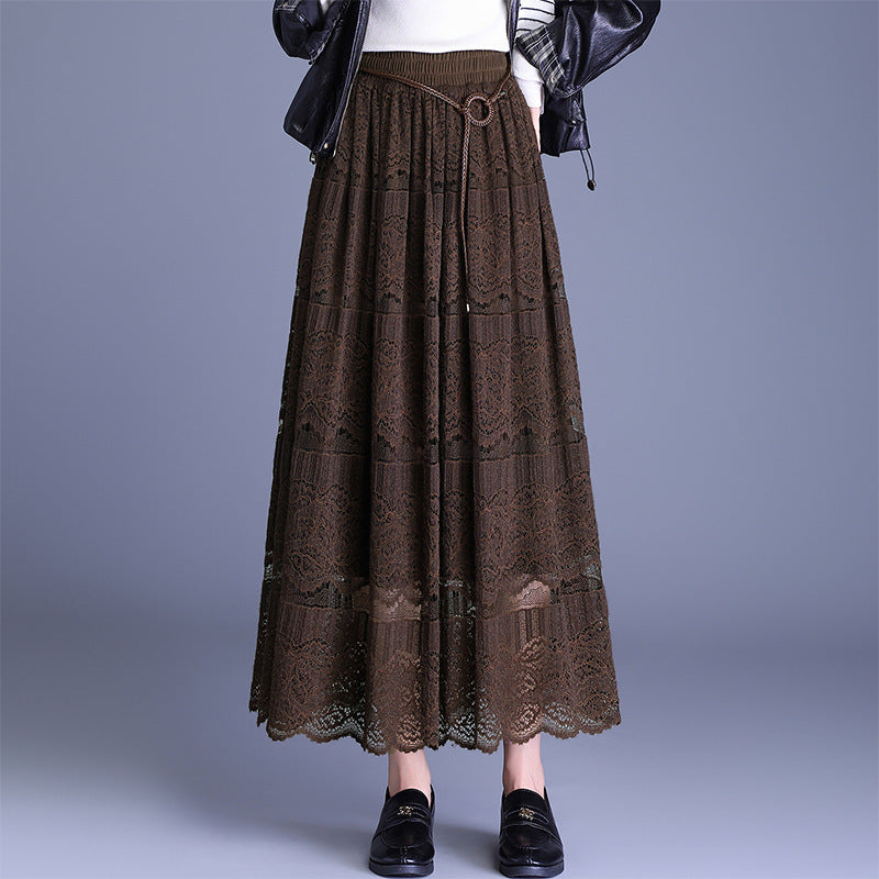 Slimming Line Mid-length Elegant Elastic Waist Skirt