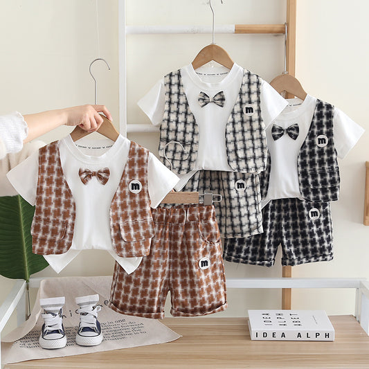 Summer Clothing Casual Thin Short Sleeve Years Old Plaid Vest Children's Suit