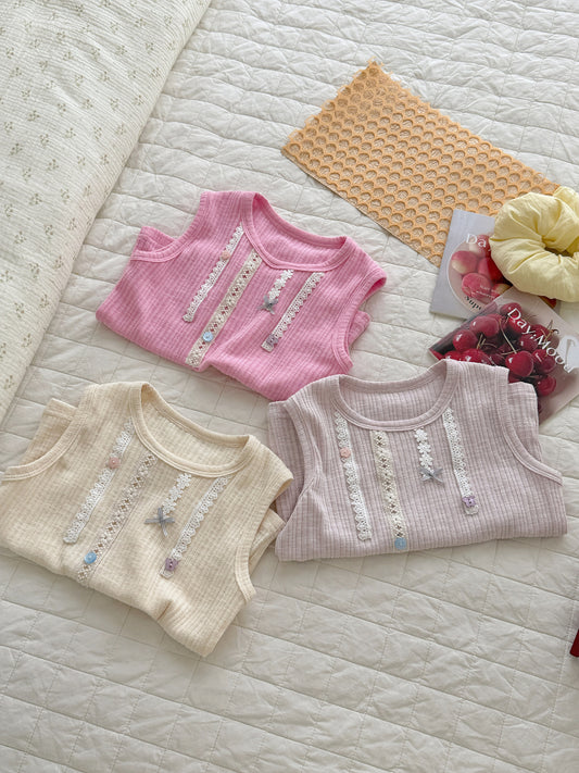 Children's Bassa Bamboo Joint Sunken Stripe Exquisite Cotton Lace Color Children's T-shirt