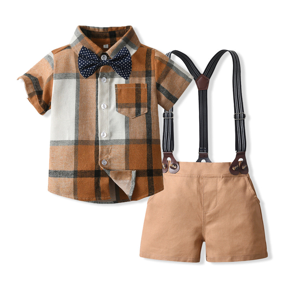 Children's Clothing Boys Summer Plaid Casual Siblings Children's Suit