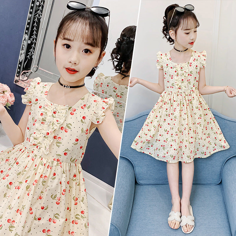 Children's Clothes Wear Short-sleeved Cotton Floral Skirt Fashionable Children's Dress