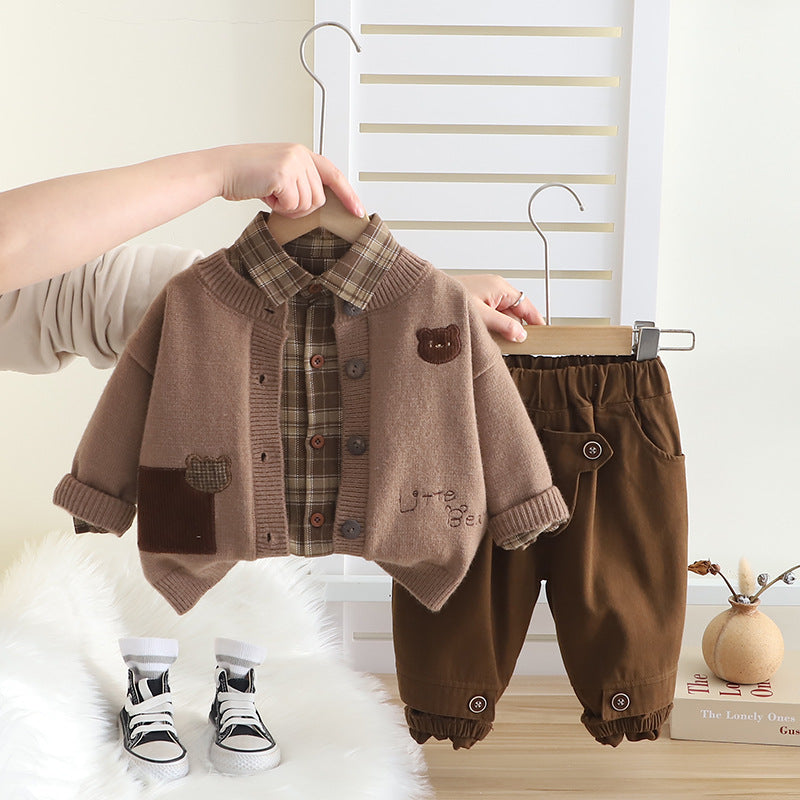 Spring Sweater Cardigan Long Sleeve Three-piece Boy Casual Children's Suit