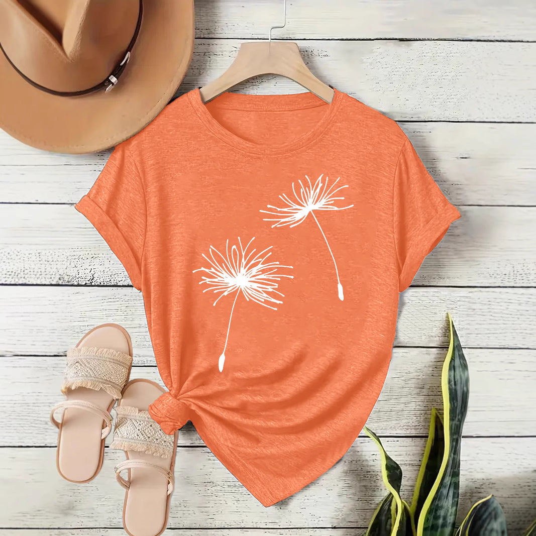 Women's Dandelion Casual Temperament Wild Round Neck Sleeve Shorts