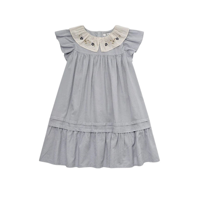 Embroidered Large Lapel Pleated Short-sleeved Princess Children's Dress