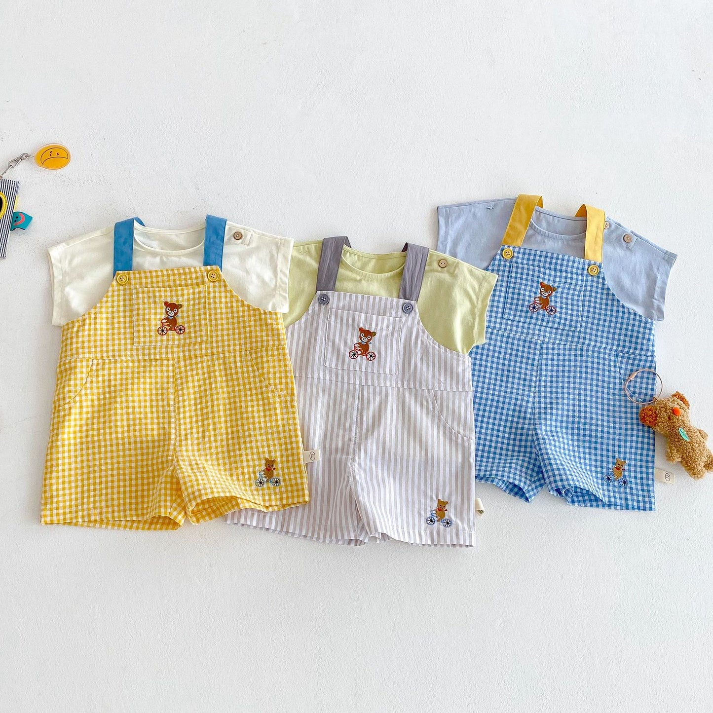 Children's No Plaid Suspender Summer Korean Contrast Color Bear Children's Pants